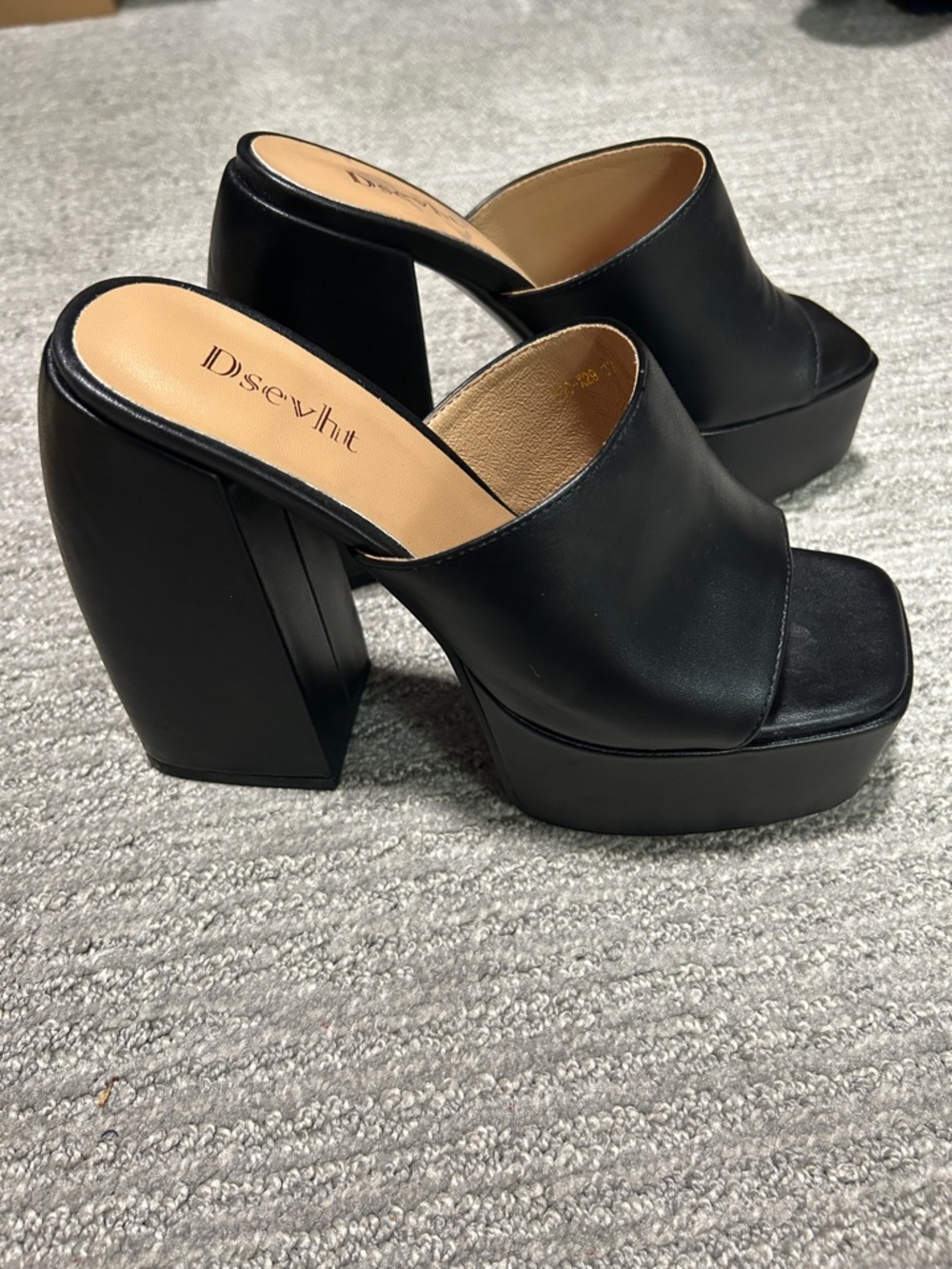 Dsevht Black Platform Mule 6 inch Heels